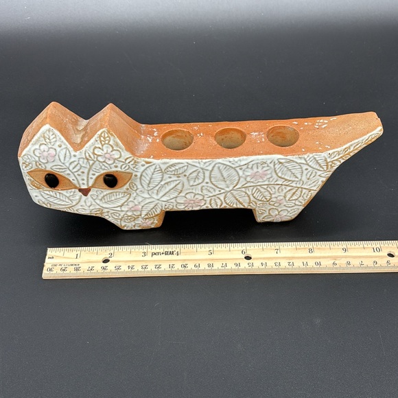 Vintage Terra Cotta Cat Candle Holder In The Style Of Lisa Larson - Picture 7 of 8
